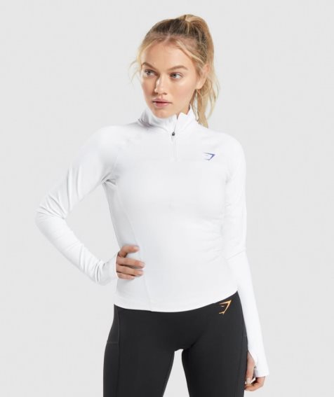 Sudaderas Gymshark Pulse 1/4 Zip Mujer Blancas | ES9842-WF