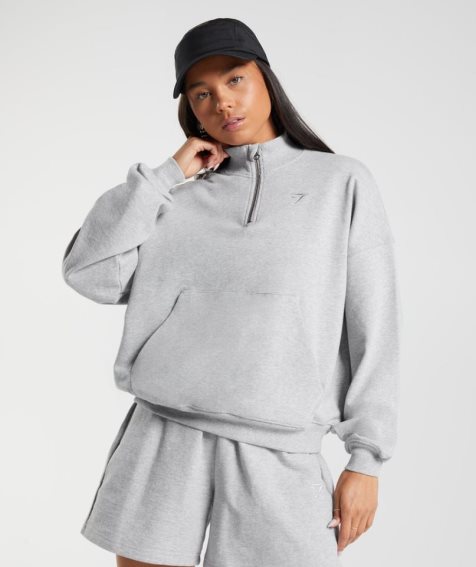 Sudaderas Gymshark Rest Day Sweats 1/2 Zip Mujer Gris Claro | ES6134-DW