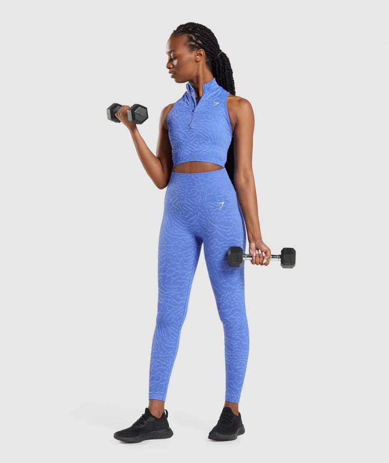 Camisa Recortada Gymshark Adapt Animal Seamless 1/2 Zip Mujer Azules | ES1894-FI