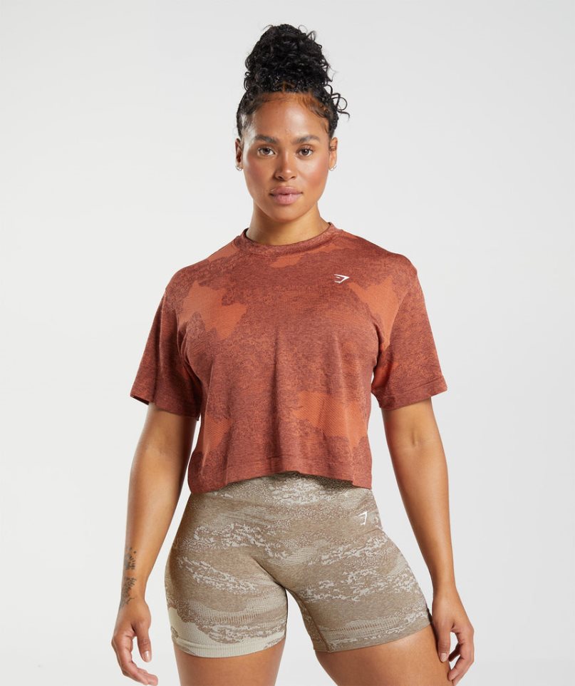 Camisa Recortada Gymshark Adapt Camo Seamless Mujer Marrones | ES3672-TN