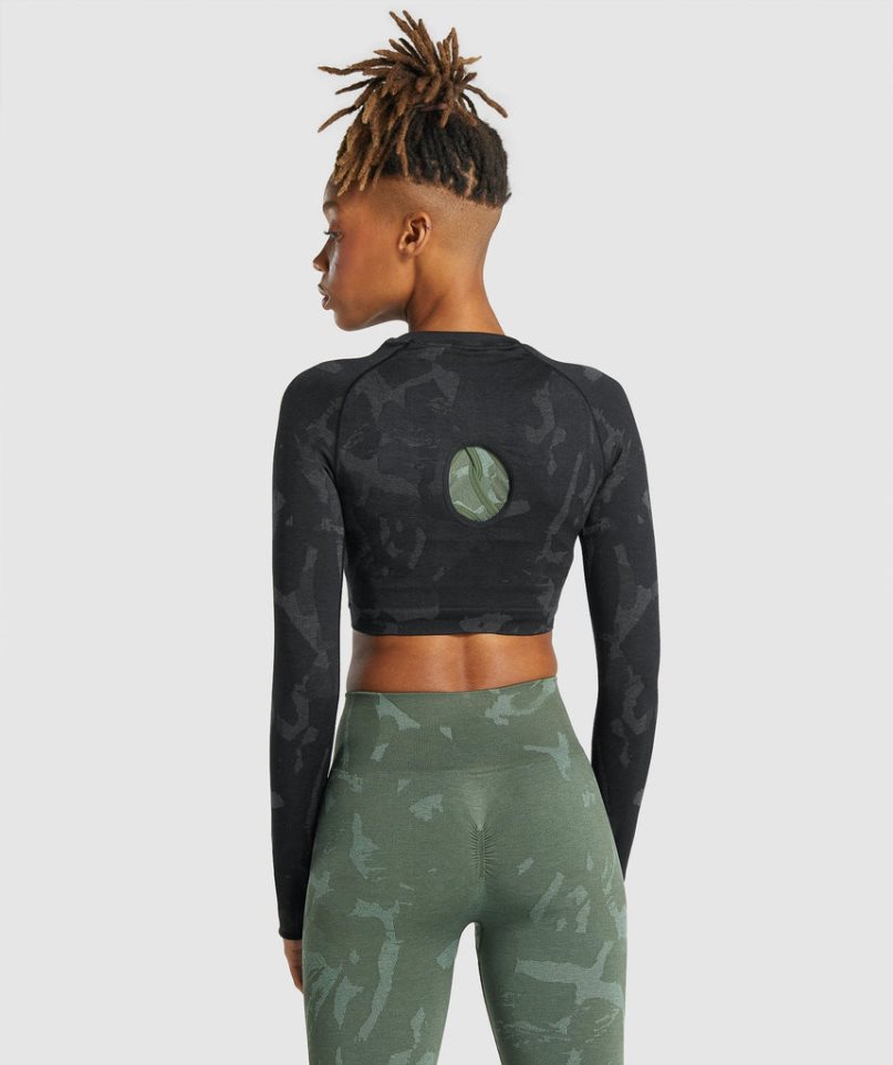 Camisa Recortada Gymshark Adapt Camo Seamless Long Sleeve Mujer Negras | ES6031-GS