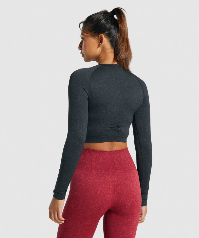 Camisa Recortada Gymshark Adapt Fleck Seamless Long Sleeve Mujer Negras | ES6320-RS