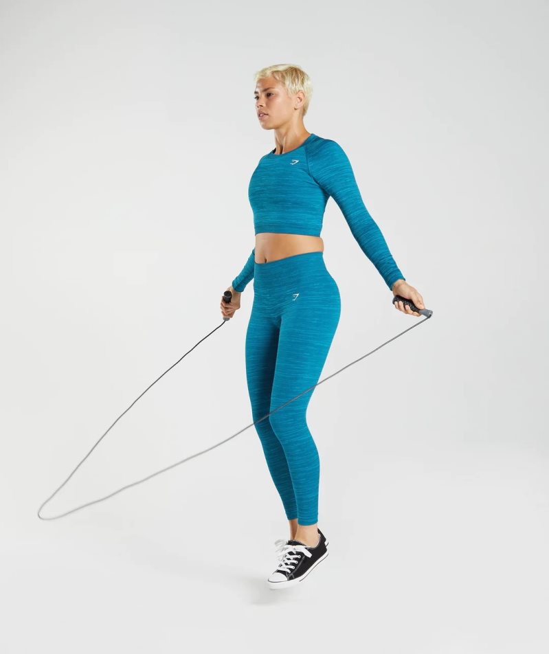 Camisa Recortada Gymshark Adapt Marl Seamless Long Sleeve Mujer Turquesa | ES0458-GT