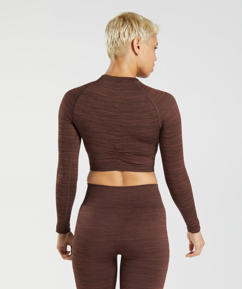 Camisa Recortada Gymshark Adapt Marl Seamless Long Sleeve Mujer Marrones Oscuro | ES7928-BP