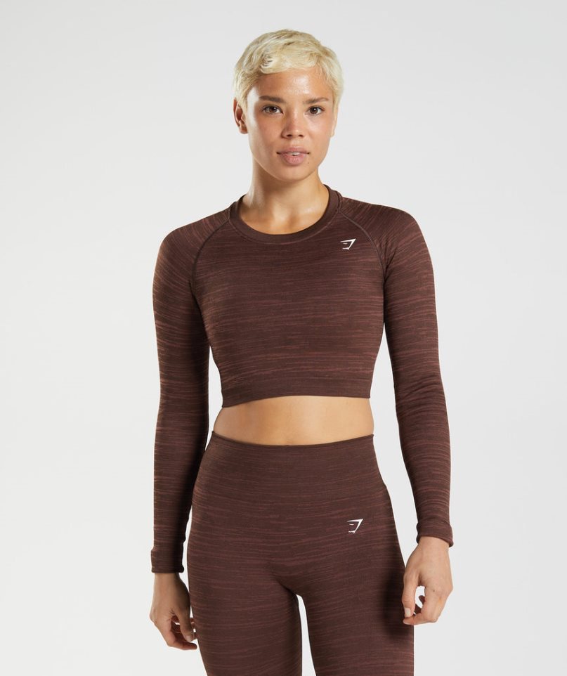 Camisa Recortada Gymshark Adapt Marl Seamless Long Sleeve Mujer Marrones Oscuro | ES7928-BP