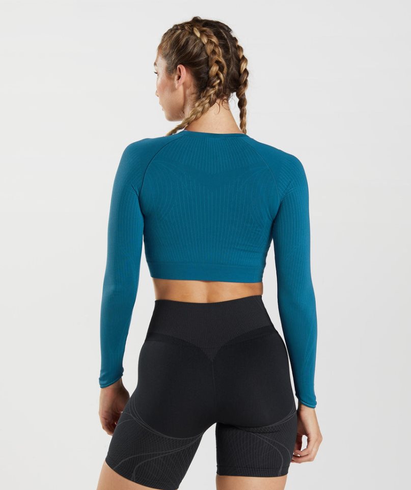 Camisa Recortada Gymshark Apex Seamless Mujer Azules | ES1607-IG