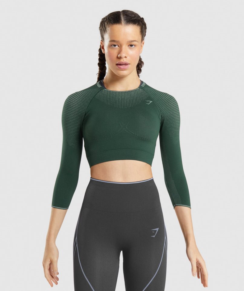 Camisa Recortada Gymshark Apex Seamless Mujer Verde Oscuro | ES5679-WM