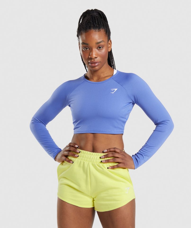 Camisa Recortada Gymshark Entrenamiento Long Sleeve Mujer Azules | ES1385-RV