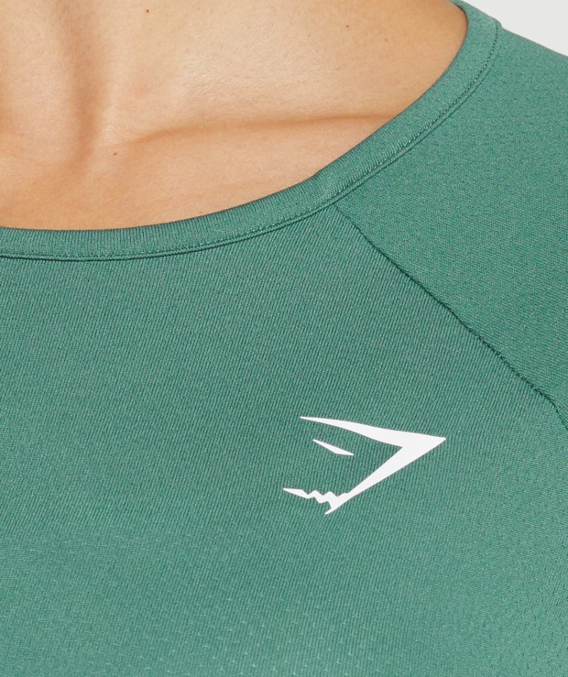 Camisa Recortada Gymshark Entrenamiento Long Sleeve Mujer Verde | ES1564-VD