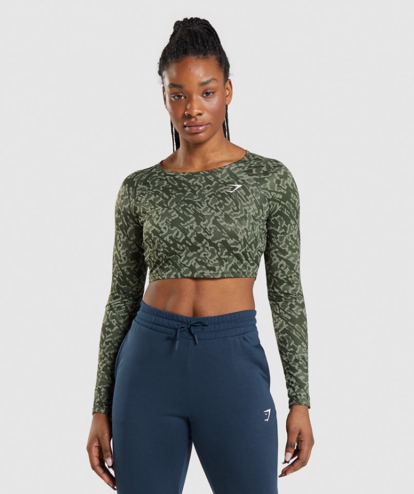 Camisa Recortada Gymshark Entrenamiento Long Sleeve Mujer Verde | ES3890-HR