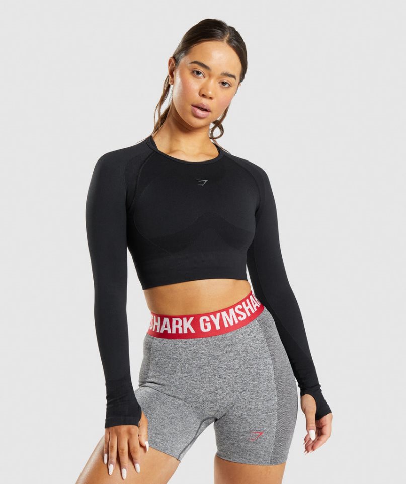 Camisa Recortada Gymshark Flex Sports Long Sleeve Mujer Negras | ES6398-CS