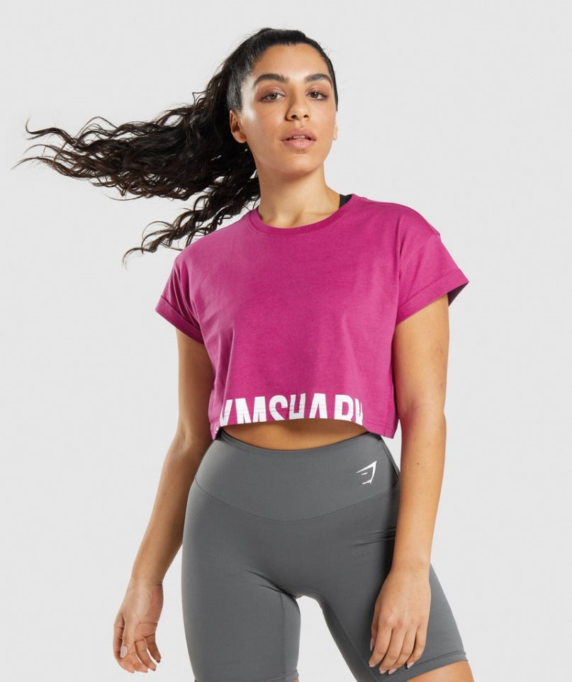 Camisa Recortada Gymshark Fraction Mujer Fucsia | ES4087-GB