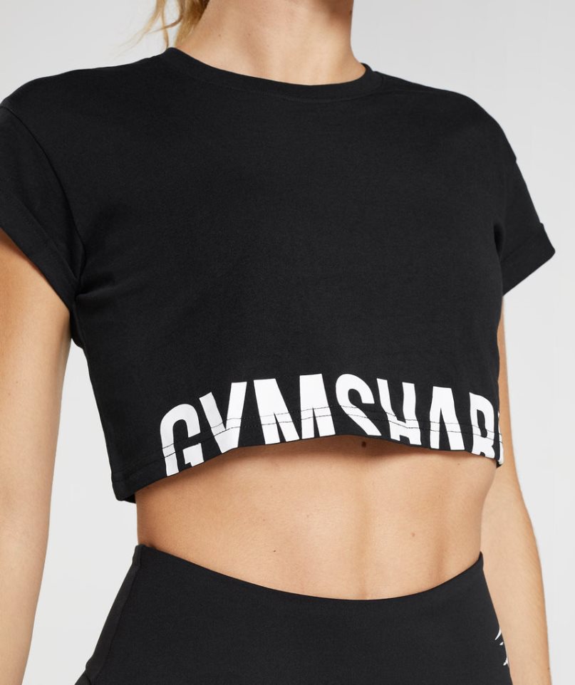 Camisa Recortada Gymshark Fraction Mujer Negras | ES6729-RQ