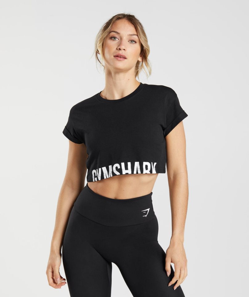 Camisa Recortada Gymshark Fraction Mujer Negras | ES6729-RQ