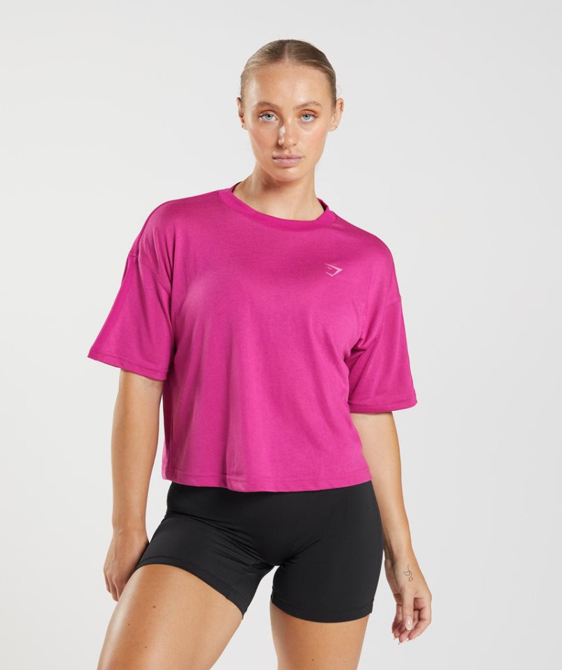 Camisa Recortada Gymshark GS Power Midi Mujer Fucsia | ES2016-TJ