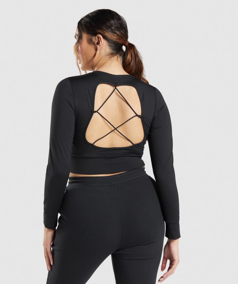 Camisa Recortada Gymshark Pause Open Back Long Sleeve Mujer Negras | ES7136-ZK