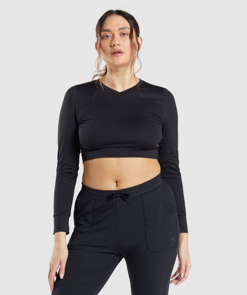 Camisa Recortada Gymshark Pause Open Back Long Sleeve Mujer Negras | ES7136-ZK