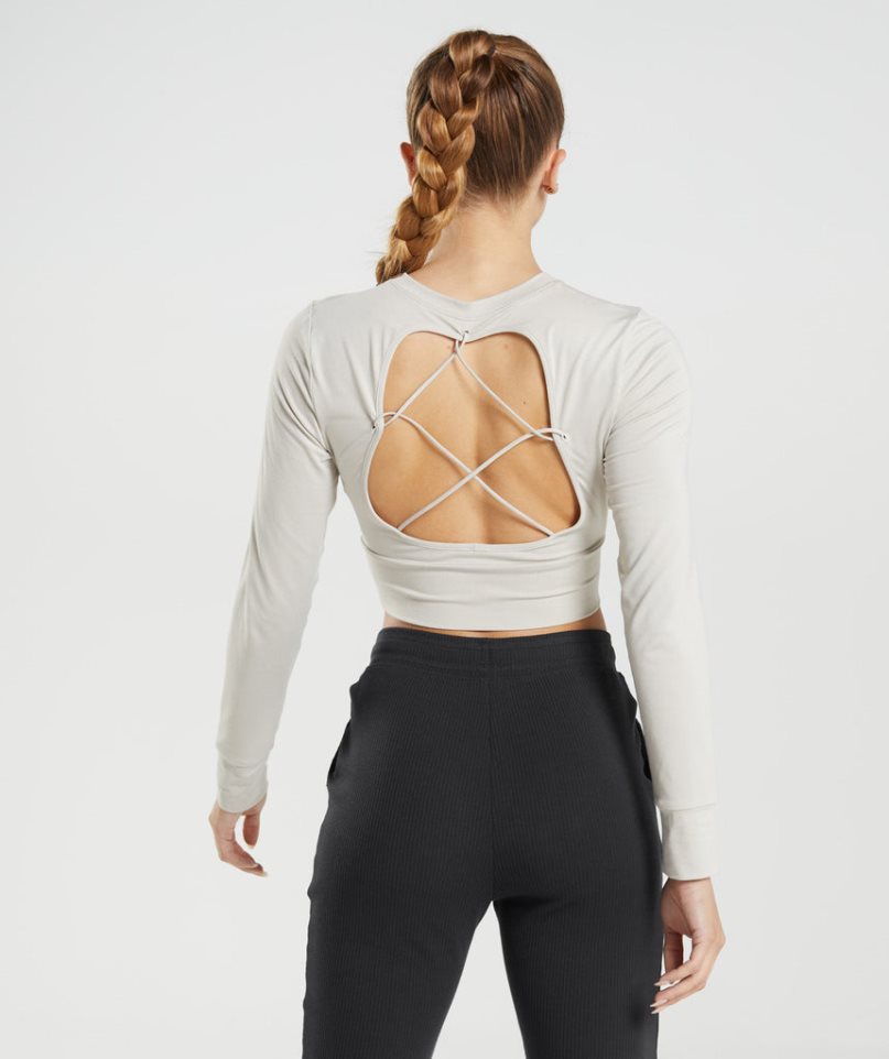 Camisa Recortada Gymshark Pause Open Back Long Sleeve Mujer Gris Claro | ES9563-QA