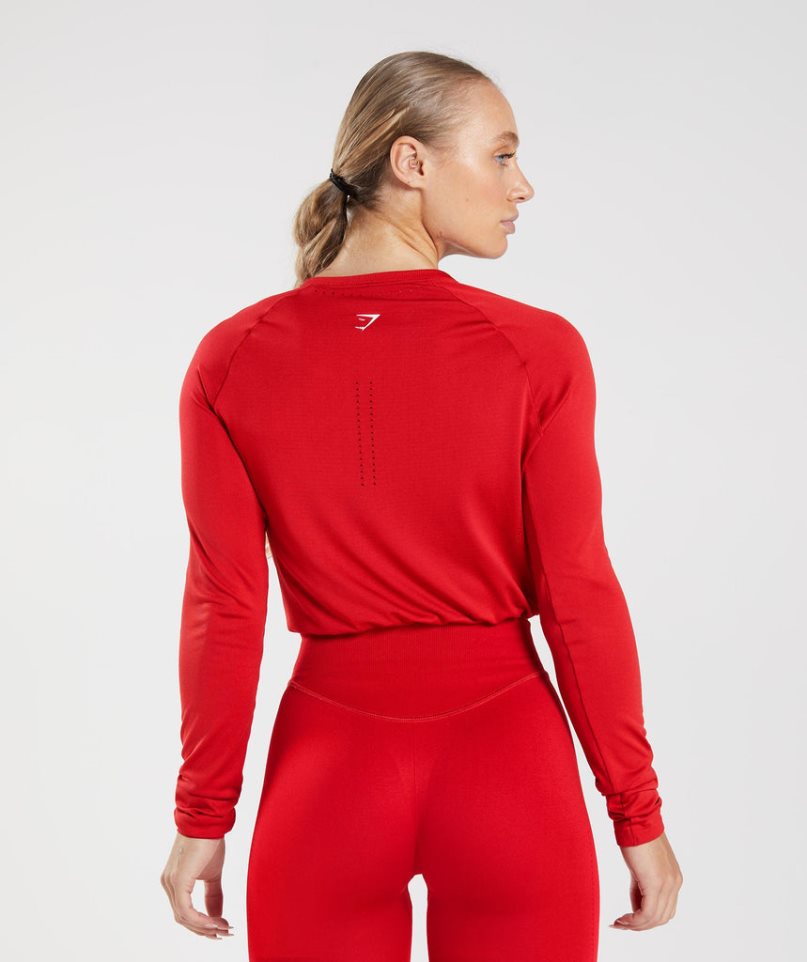 Camisa Recortada Gymshark Sweat Seamless Long Sleeve Mujer Rojas | ES6123-WL