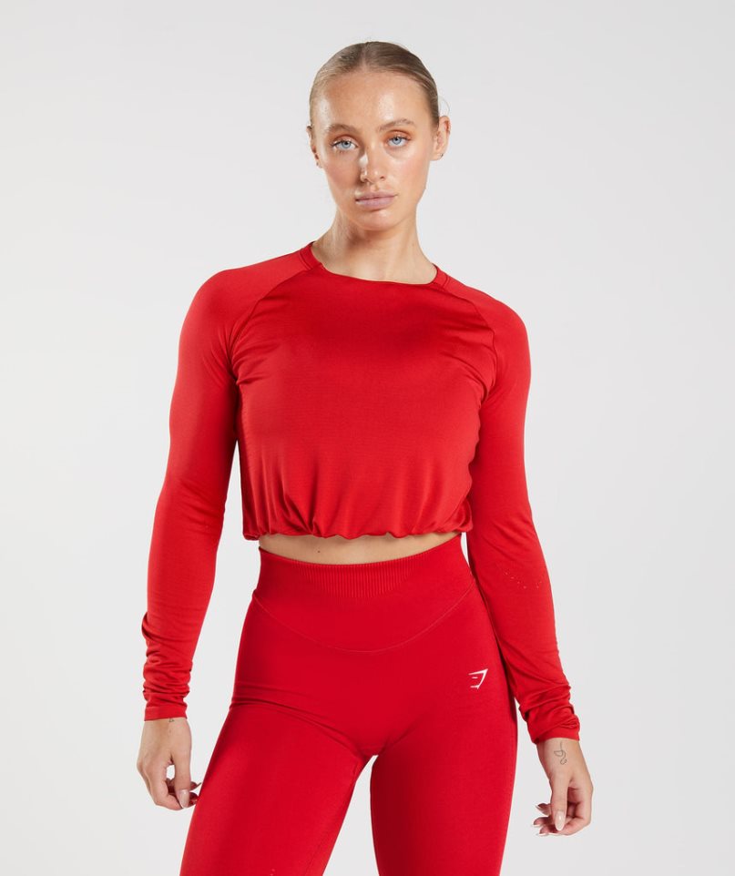 Camisa Recortada Gymshark Sweat Seamless Long Sleeve Mujer Rojas | ES6123-WL