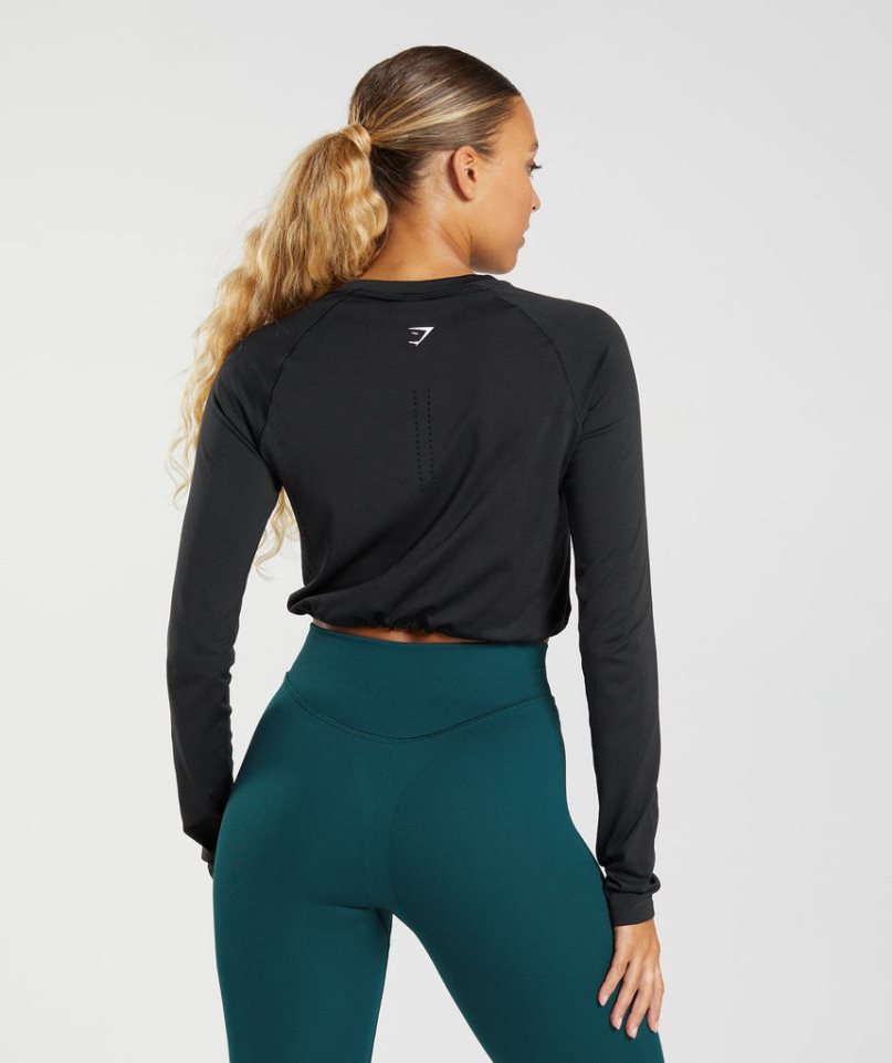 Camisa Recortada Gymshark Sweat Seamless Long Sleeve Mujer Negras | ES6453-NQ