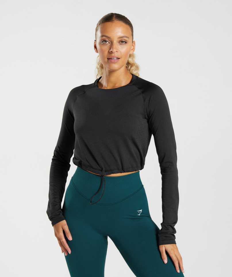 Camisa Recortada Gymshark Sweat Seamless Long Sleeve Mujer Negras | ES6453-NQ