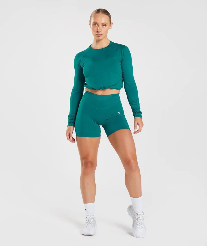 Camisa Recortada Gymshark Sweat Seamless Long Sleeve Mujer Turquesa | ES8467-MJ