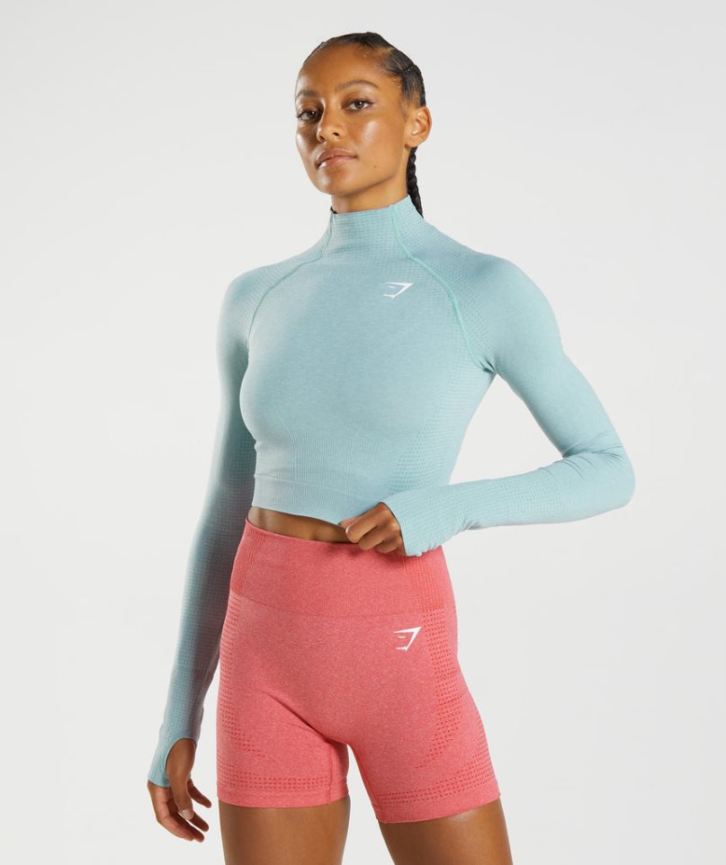 Camisa Recortada Gymshark Vital Seamless 2.0 High Neck Midi Mujer Azules Claro | ES0913-IZ