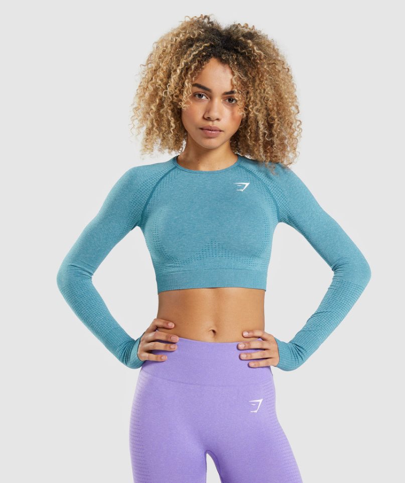 Camisa Recortada Gymshark Vital Seamless 2.0 Long Sleeve Mujer Turquesa | ES1673-BU