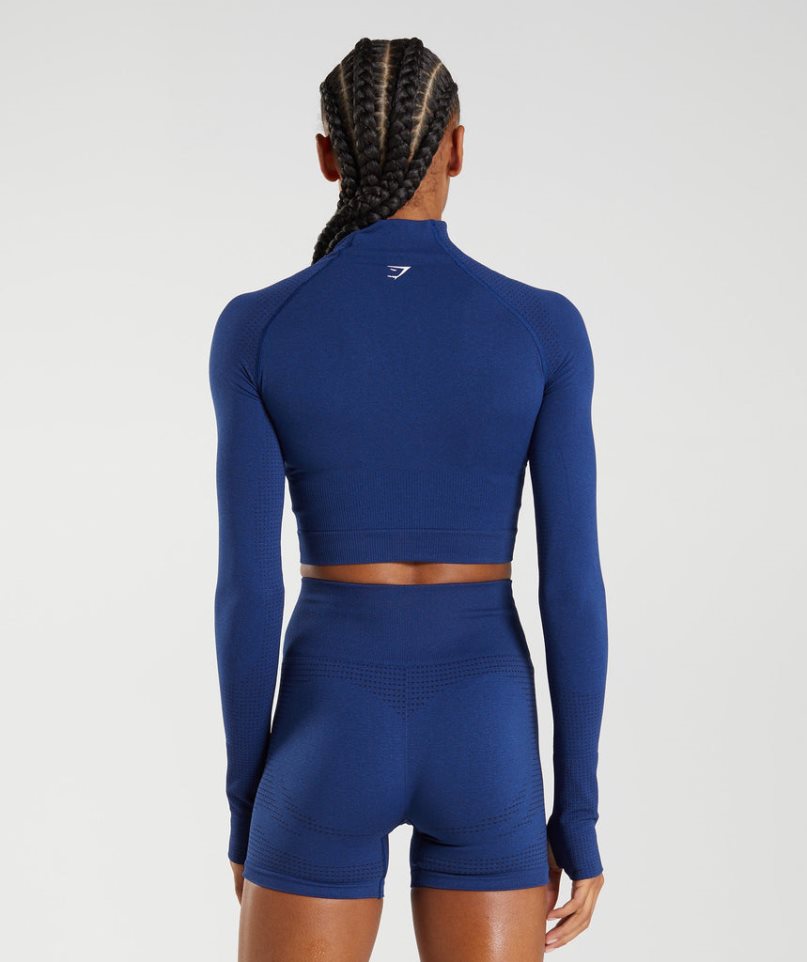 Camisa Recortada Gymshark Vital Seamless 2.0 High Neck Midi Mujer Azules | ES5206-WQ