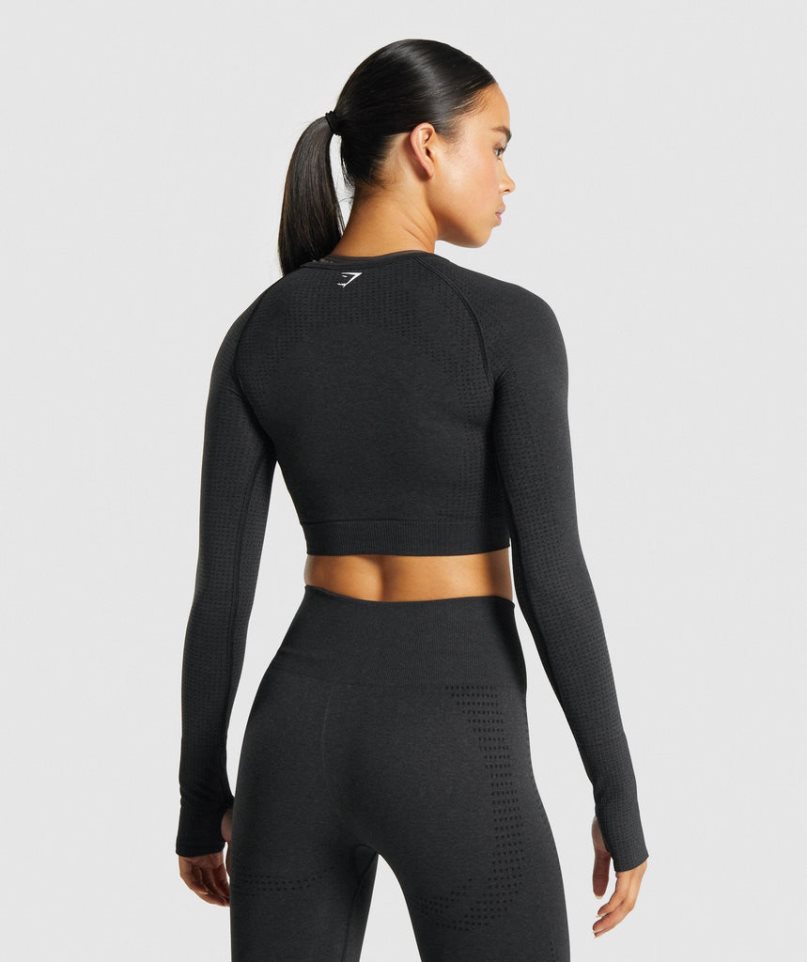 Camisa Recortada Gymshark Vital Seamless 2.0 Long Sleeve Mujer Negras | ES7980-FL