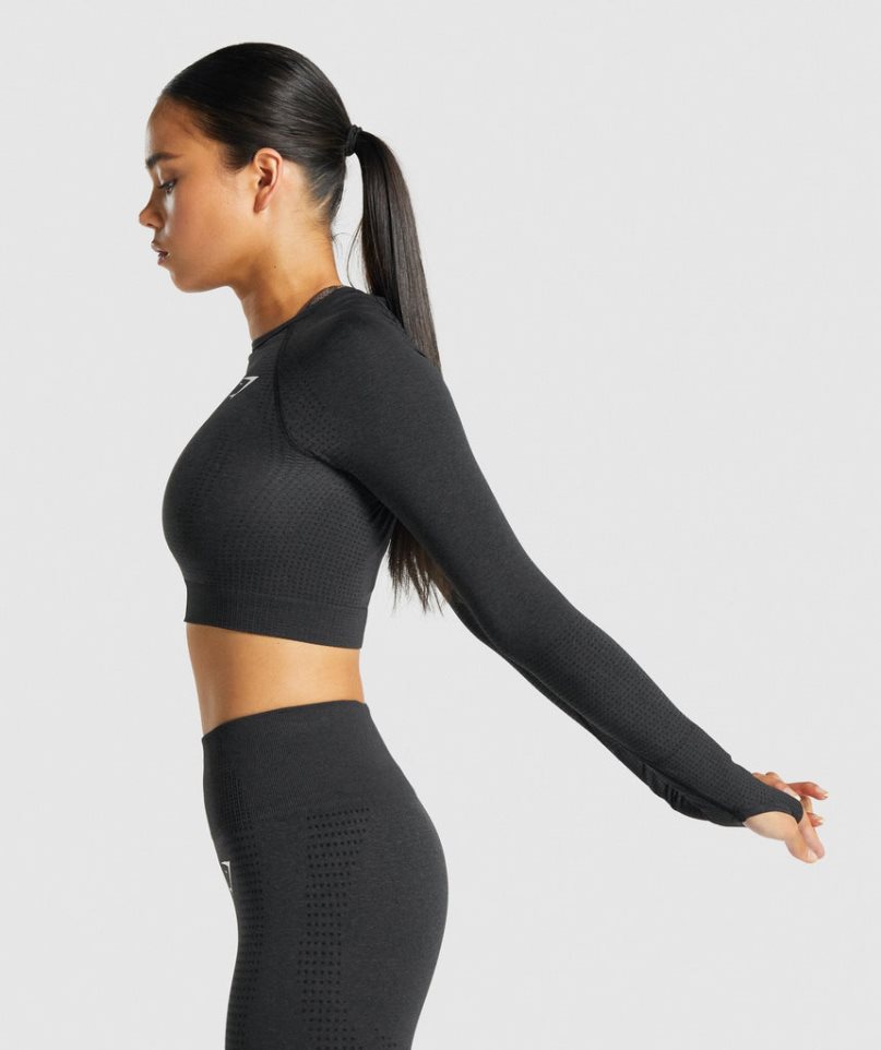 Camisa Recortada Gymshark Vital Seamless 2.0 Long Sleeve Mujer Negras | ES7980-FL