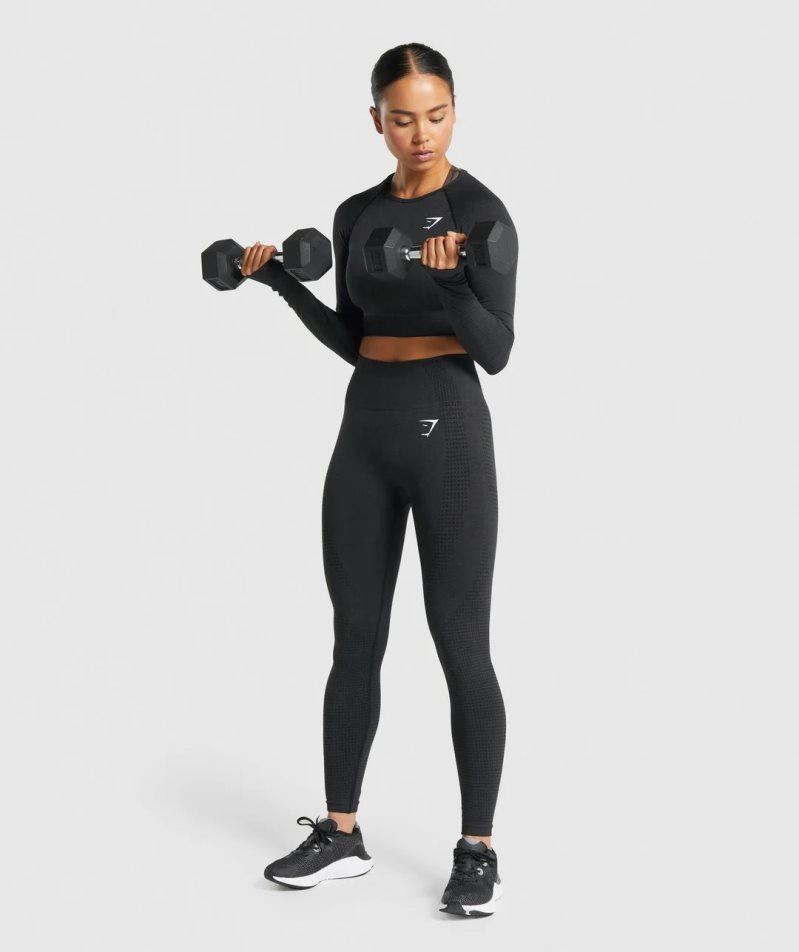 Camisa Recortada Gymshark Vital Seamless 2.0 Long Sleeve Mujer Negras | ES7980-FL