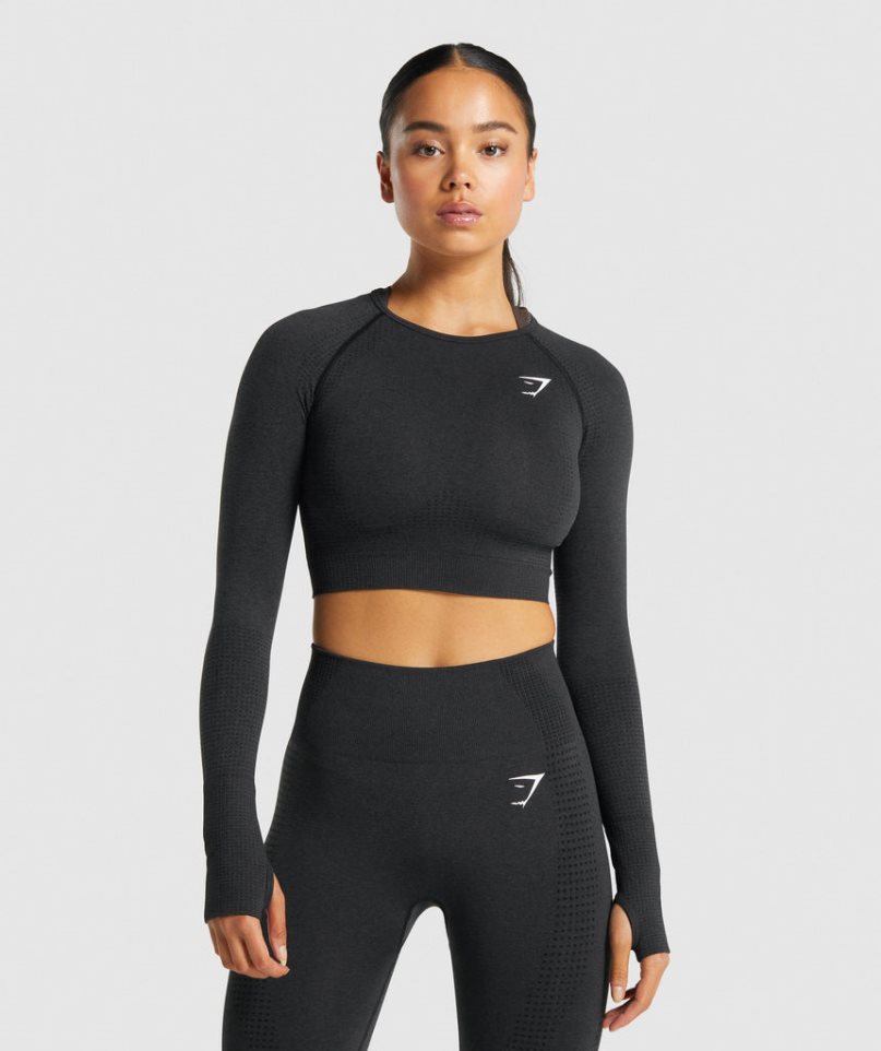 Camisa Recortada Gymshark Vital Seamless 2.0 Long Sleeve Mujer Negras | ES7980-FL