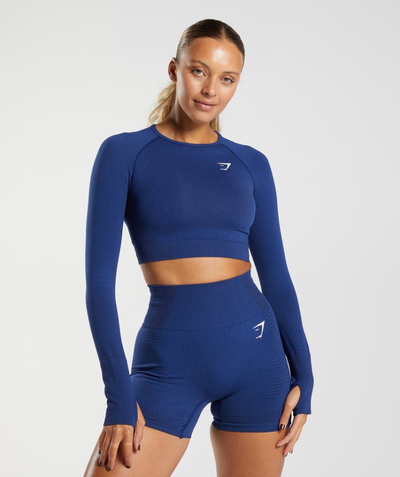 Camisa Recortada Gymshark Vital Seamless 2.0 Mujer Azules | ES9265-DJ