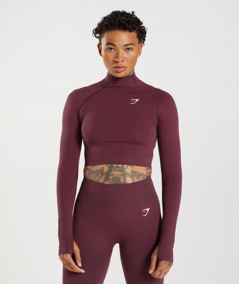 Camisa Recortada Gymshark Vital Seamless 2.0 High Neck Midi Mujer Burdeos | ES9862-YG