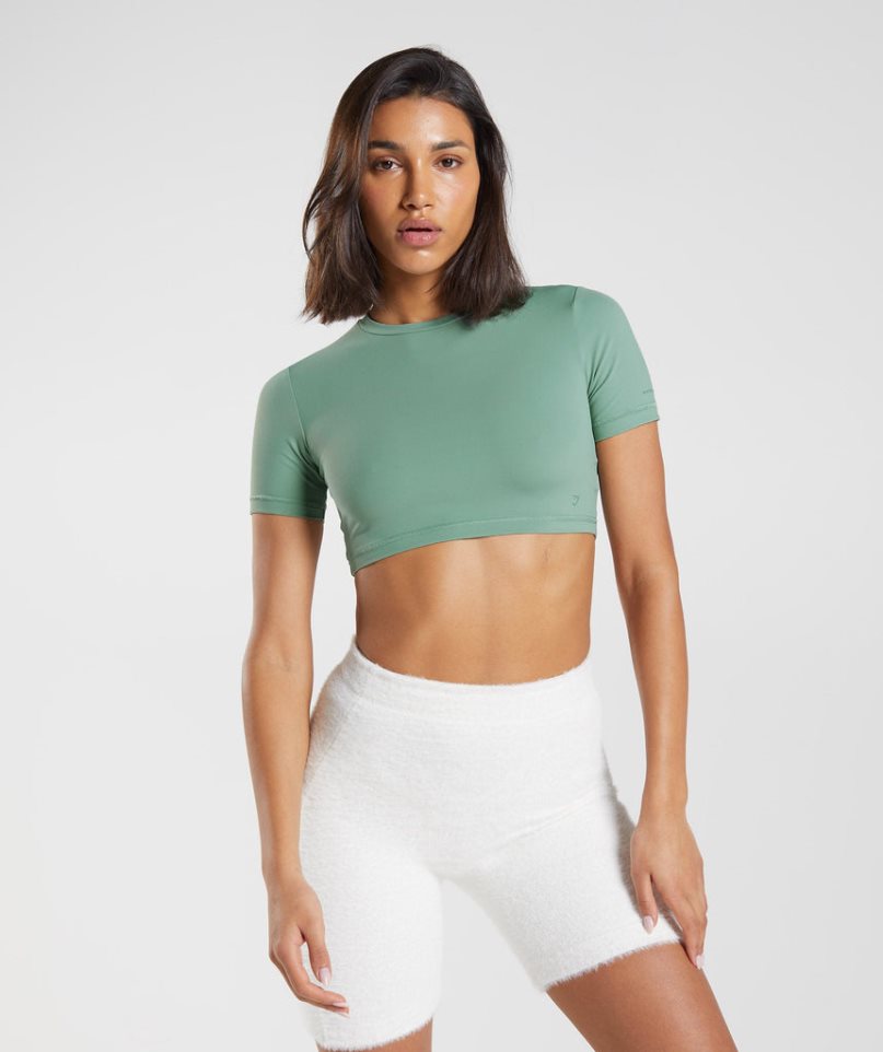 Camisa Recortada Gymshark Whitney Corta Sleeve Mujer Verde | ES7803-OT