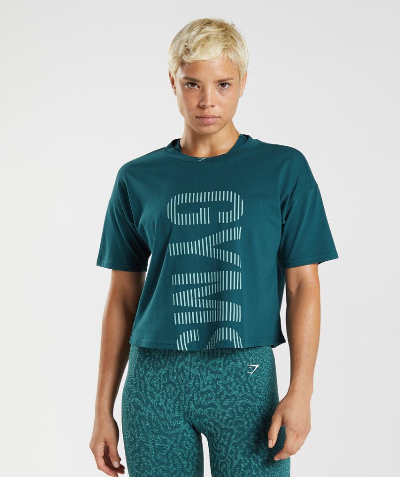 Camiseta Gymshark 315 Midi Mujer Turquesa | ES5478-YI