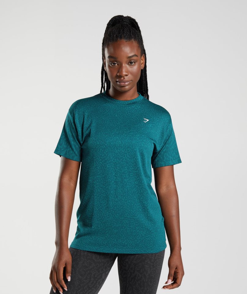 Camiseta Gymshark Adapt Animal Seamless Mujer Turquesa | ES8520-YS