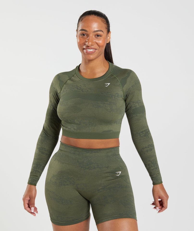 Camiseta Gymshark Adapt Camo Seamless Encaje Up Back Top Mujer Verde Oliva | ES5381-GL