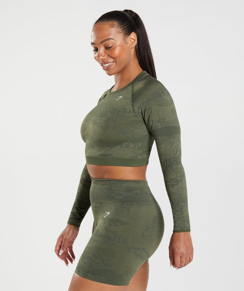 Camiseta Gymshark Adapt Camo Seamless Encaje Up Back Top Mujer Verde Oliva | ES5381-GL