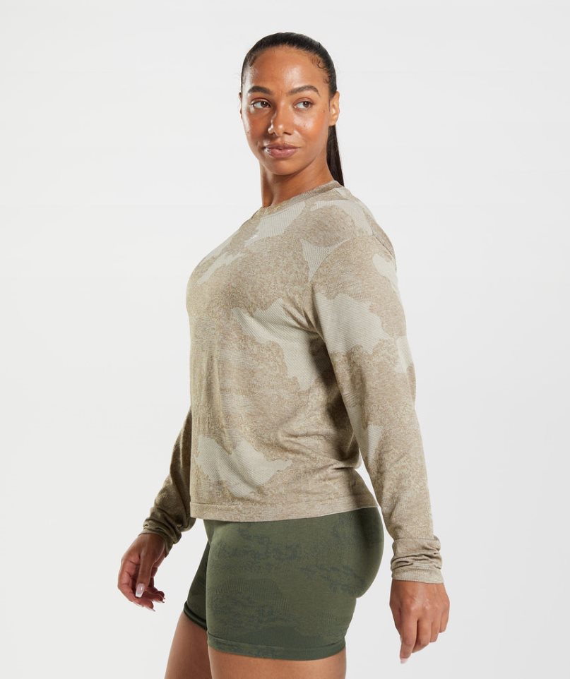 Camiseta Gymshark Adapt Camo Seamless Long Sleeve Top Mujer Gris | ES3642-EA