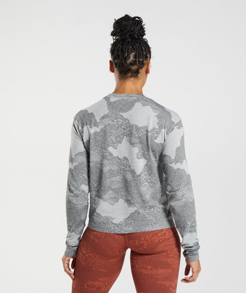 Camiseta Gymshark Adapt Camo Seamless Long Sleeve Top Mujer Gris | ES5741-UN