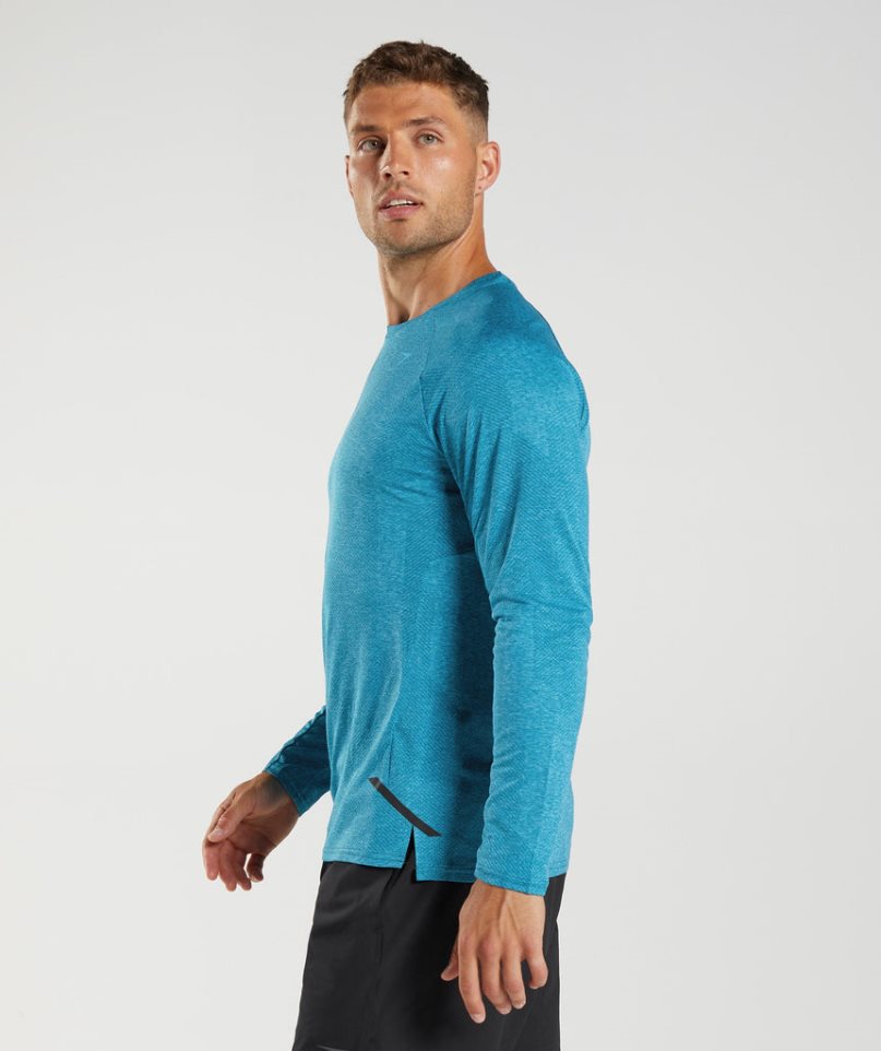 Camiseta Gymshark Apex Long Sleeve Hombre Turquesa | ES8127-PT