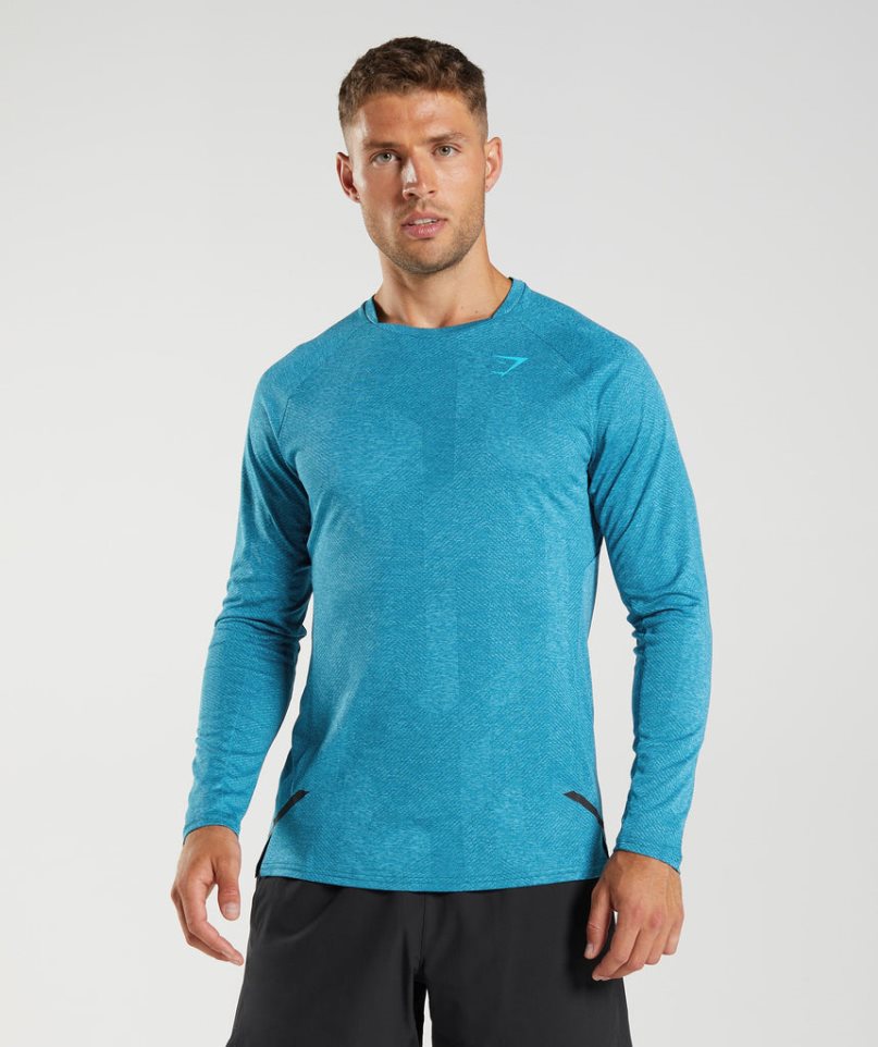 Camiseta Gymshark Apex Long Sleeve Hombre Turquesa | ES8127-PT