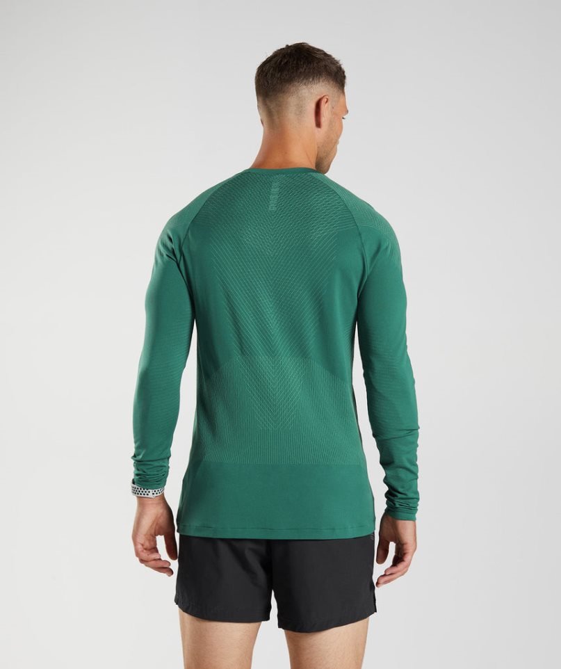 Camiseta Gymshark Apex Seamless Long Sleeve Hombre Verde | ES0947-WA