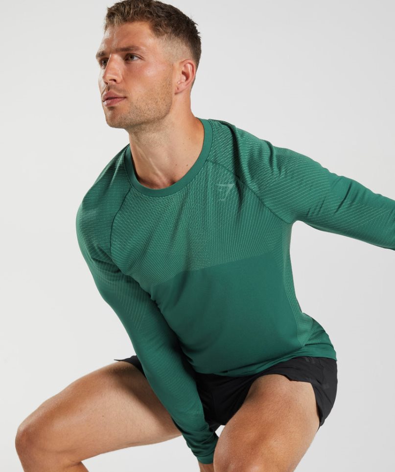 Camiseta Gymshark Apex Seamless Long Sleeve Hombre Verde | ES0947-WA