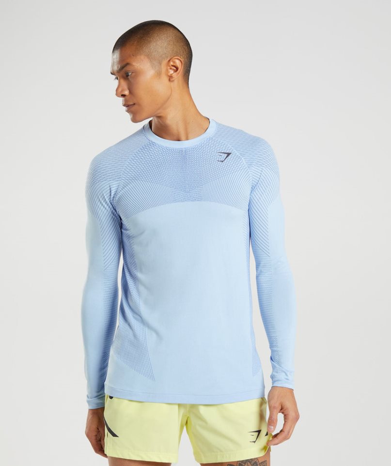 Camiseta Gymshark Apex Seamless Long Sleeve Hombre Azules Claro | ES2837-IJ