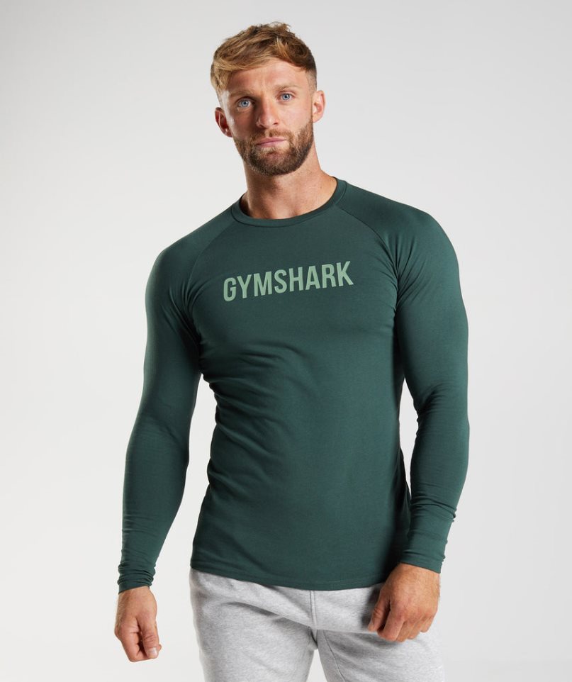 Camiseta Gymshark Apollo Long Sleeve Hombre Verde | ES3416-RU