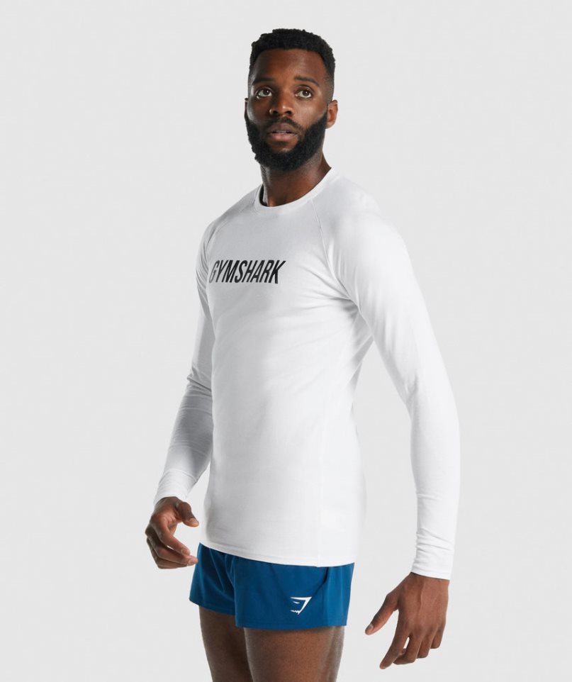 Camiseta Gymshark Apollo Long Sleeve Hombre Blancas | ES8714-IK